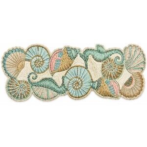 Seahorse Shells Table Runner Fully Beaded Beads 36x14 Beach Summer House